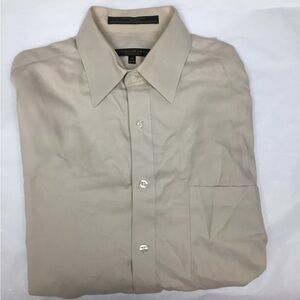 DONNA KARAN Signature Tan Long Sleeve Button Down Shirt size 16 32/33 EUC​​​